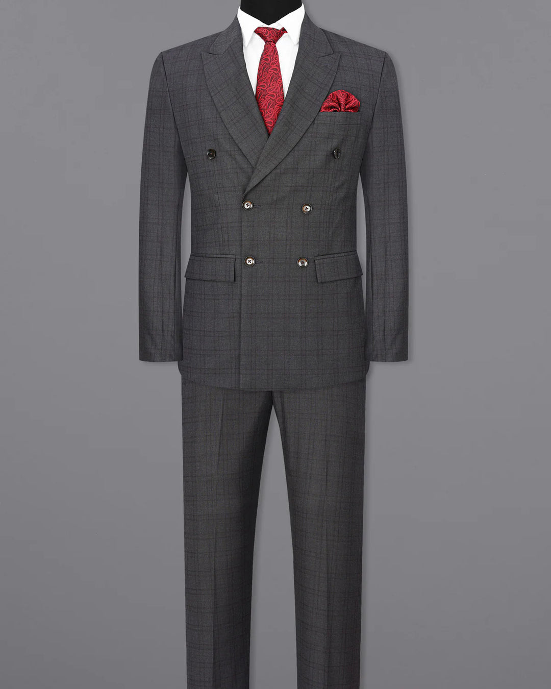 Men’s Premium Grey Check Double-Breasted Suit