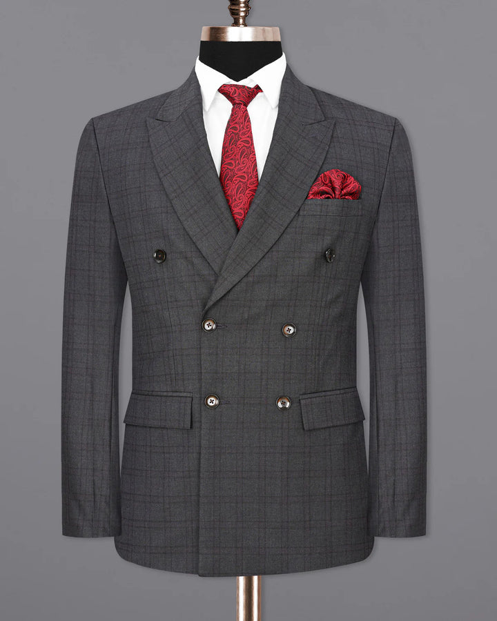 Men’s Premium Grey Check Double-Breasted Suit